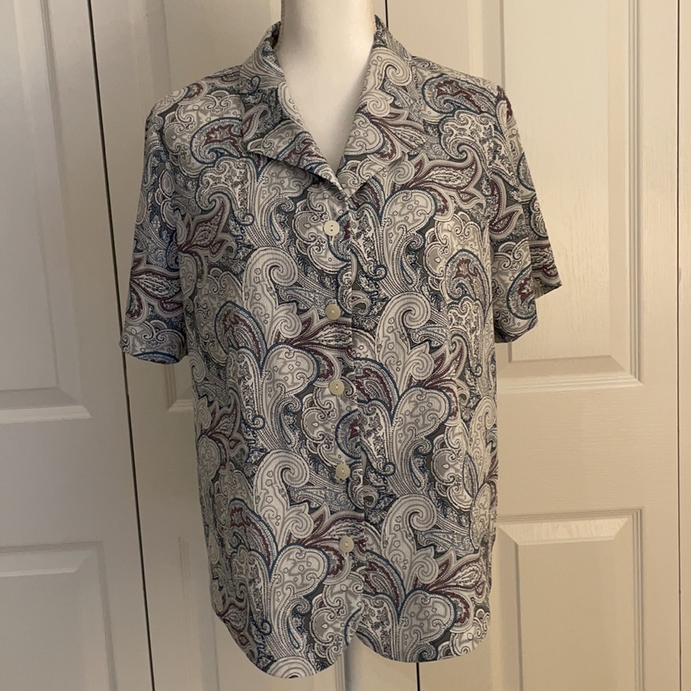 Alfred Dunner Women’s SZ 14 Paisley Print Short Sleeve Button Front Blouse